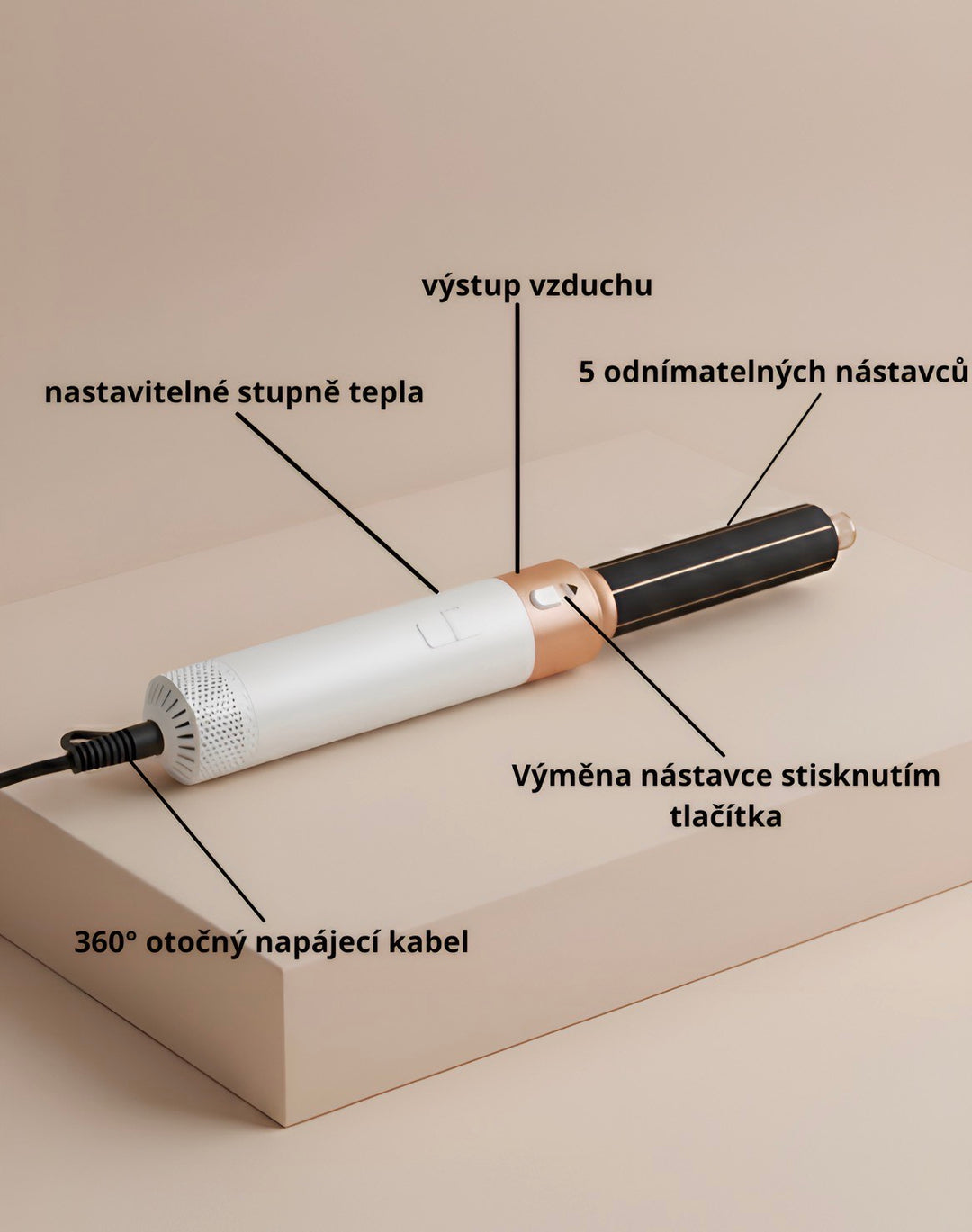 5 v 1 kulma na vlasy, kulma, žehlička a fén s efektem Coanda