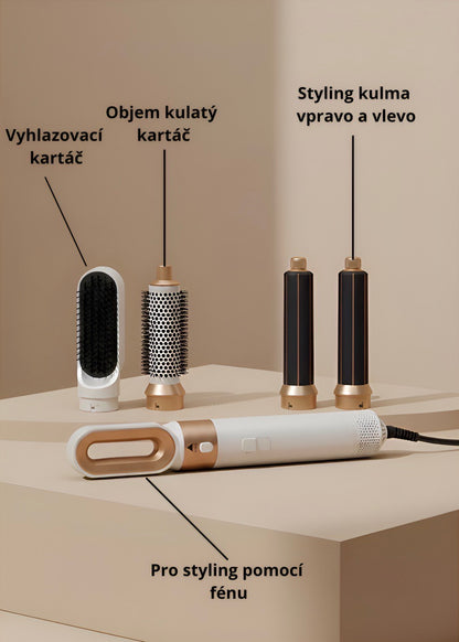 5 v 1 kulma na vlasy, kulma, žehlička a fén s efektem Coanda
